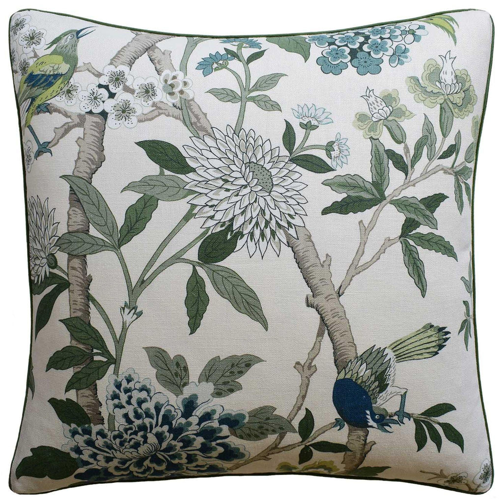 Green Hydrangea and Bird Square Throw Pillow - Pillows - The Well Appointed House