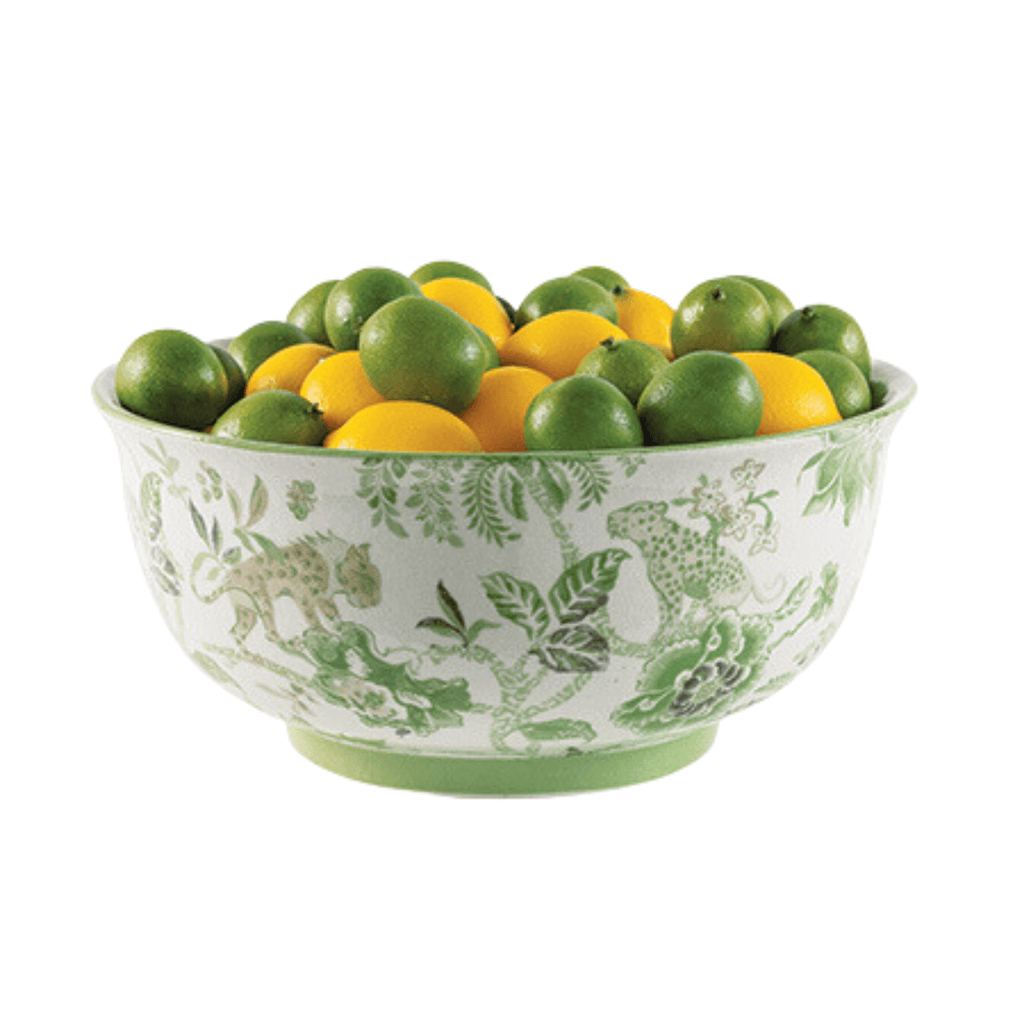 Green Porcelain Floral & Fauna Basin Bowl - Decorative Bowls - The Well Appointed House