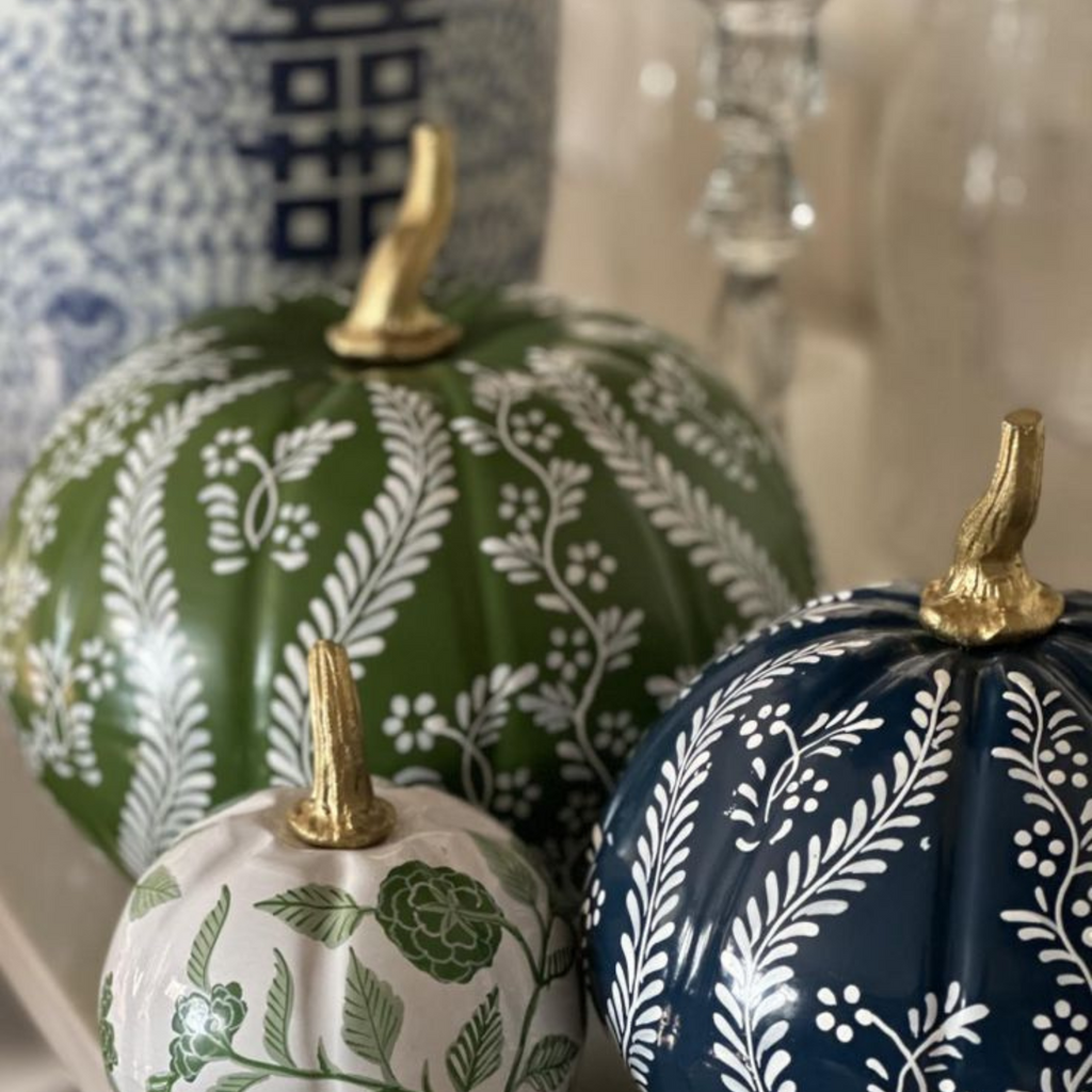 Green Pumpkin with White Trellis Design - The Well Appointed House
