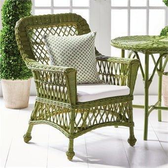 Green Woven Wicker Arm Chair with Cushion - Accent Chairs - The Well Appointed House