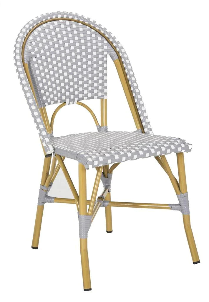 Grey and White Indoor-Outdoor French Bistro Stacking Side Chair - Outdoor Dining Tables & Chairs - The Well Appointed House