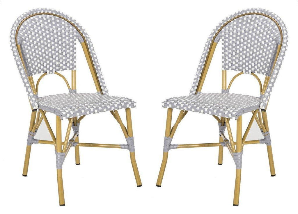 Grey and White Indoor-Outdoor French Bistro Stacking Side Chair - Outdoor Dining Tables & Chairs - The Well Appointed House