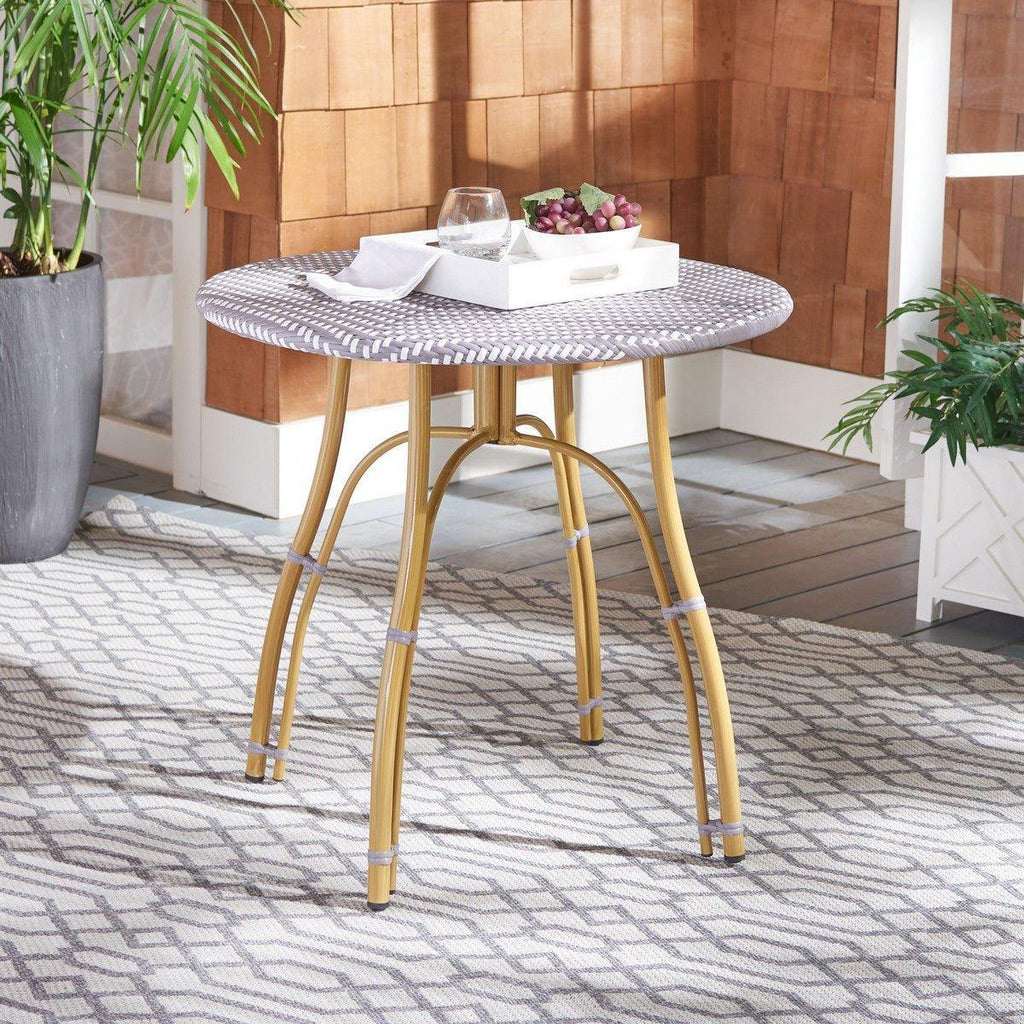 Grey and White PE Wicker & Aluminum Indoor-Outdoor Bistro Table - Outdoor Dining Tables & Chairs - The Well Appointed House