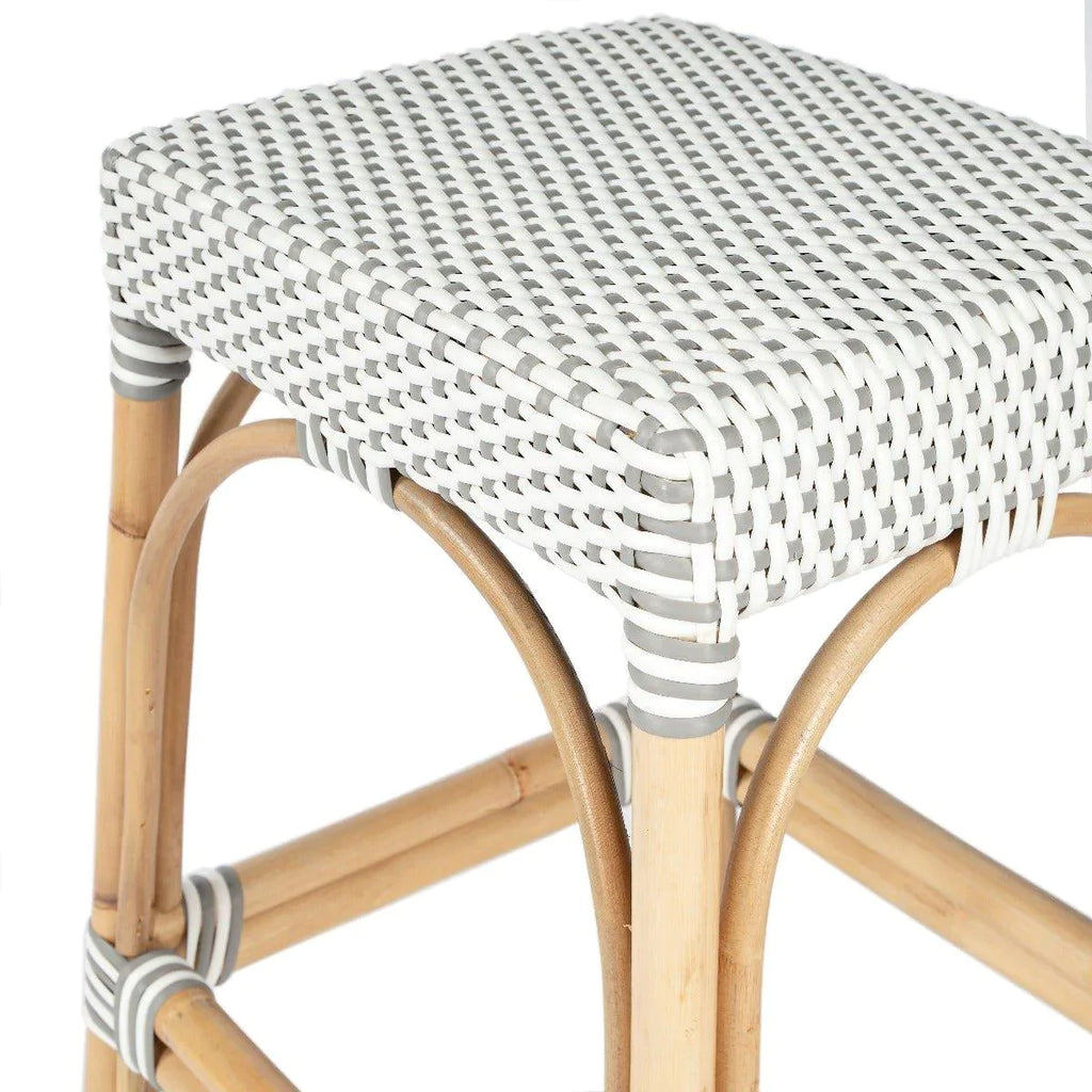 Grey and White Rattan Frame Rectangular Counter Stool - Bar & Counter Stools - The Well Appointed House