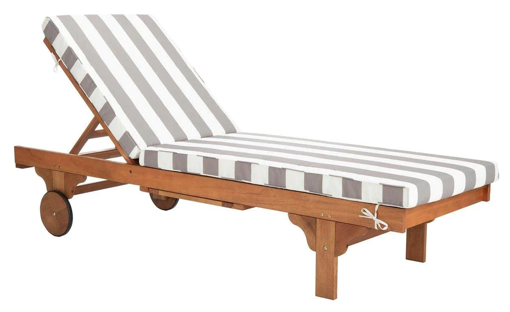 Grey Outdoor Striped Chaise Lounge With Side Table - Outdoor Chairs & Chaises - The Well Appointed House