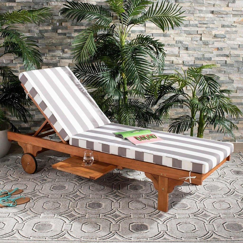 Grey Outdoor Striped Chaise Lounge With Side Table - Outdoor Chairs & Chaises - The Well Appointed House