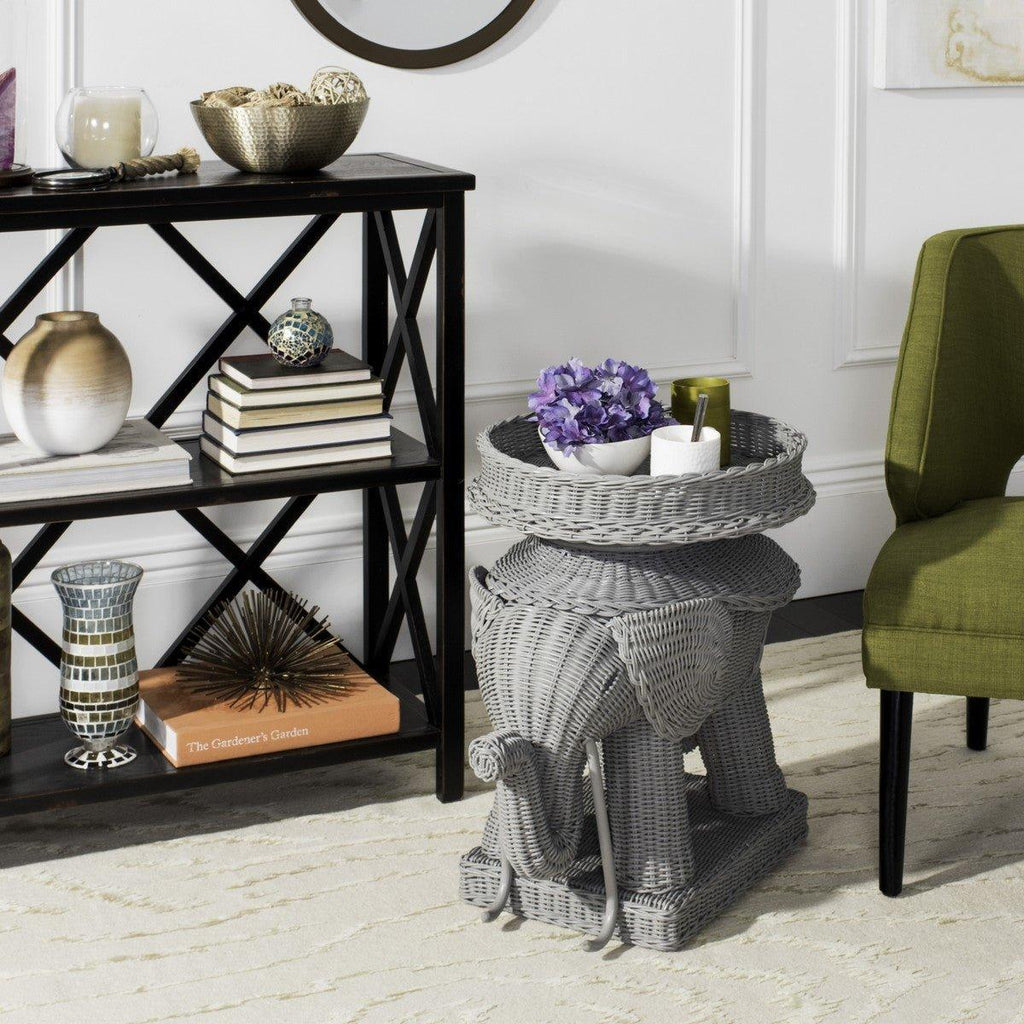Grey Rattan Elephant Side Table With Storage - Side & Accent Tables - The Well Appointed House