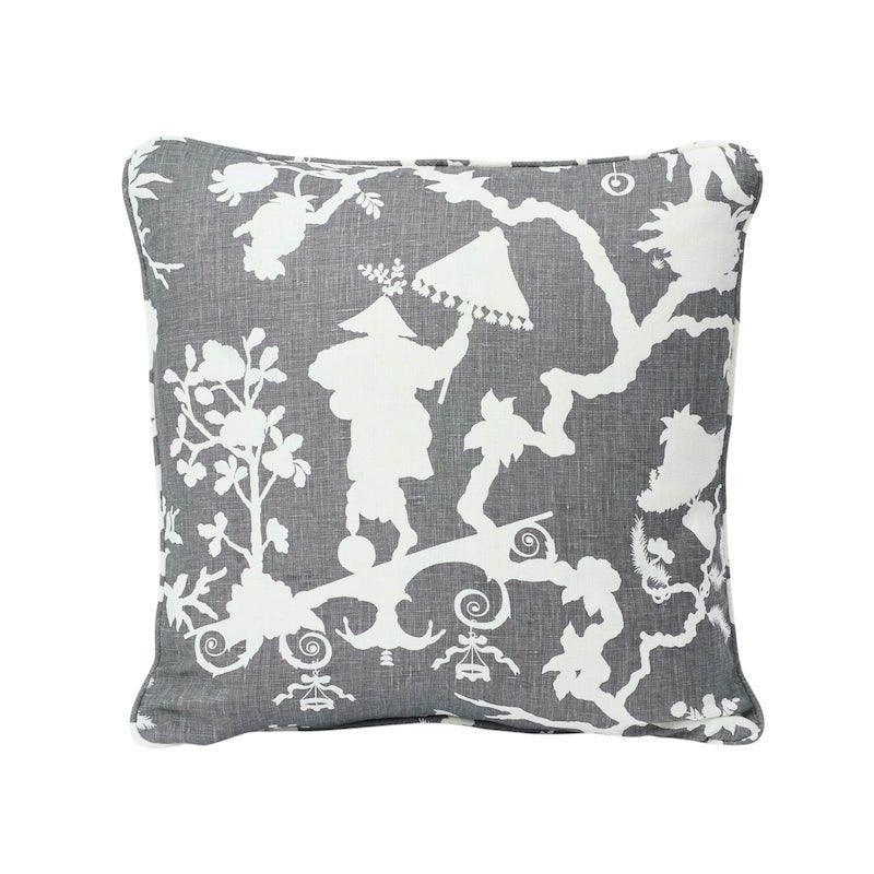 Grey Shantung Chinoiserie Silhouette 18" Linen Throw Pillow - Pillows - The Well Appointed House