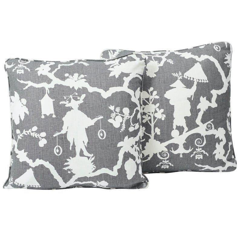 Grey Shantung Chinoiserie Silhouette 18" Linen Throw Pillow - Pillows - The Well Appointed House