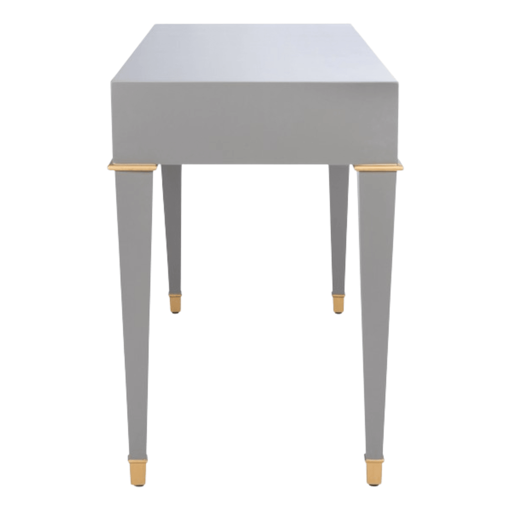 Grey Three Drawer Desk With Brass Accents - Desks & Desk Chairs - The Well Appointed House