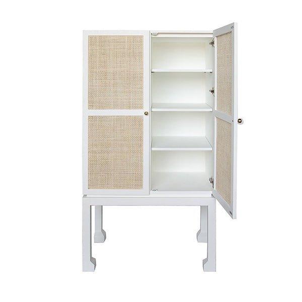 Guthrie Two Door White Bar Cabinet With Cane Door Fronts - Buffets & Sideboards - The Well Appointed House