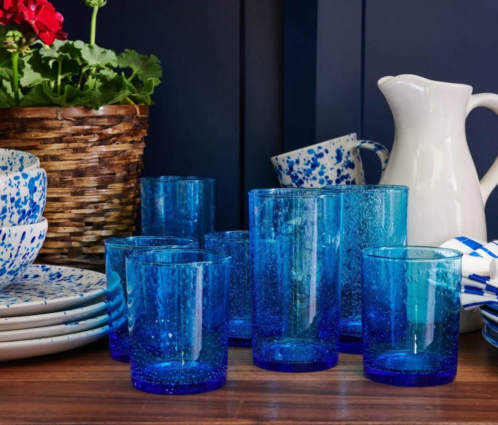 Hand Blown Bubble Glass Design Glasses in Sky Blue - Drinkware - The Well Appointed House