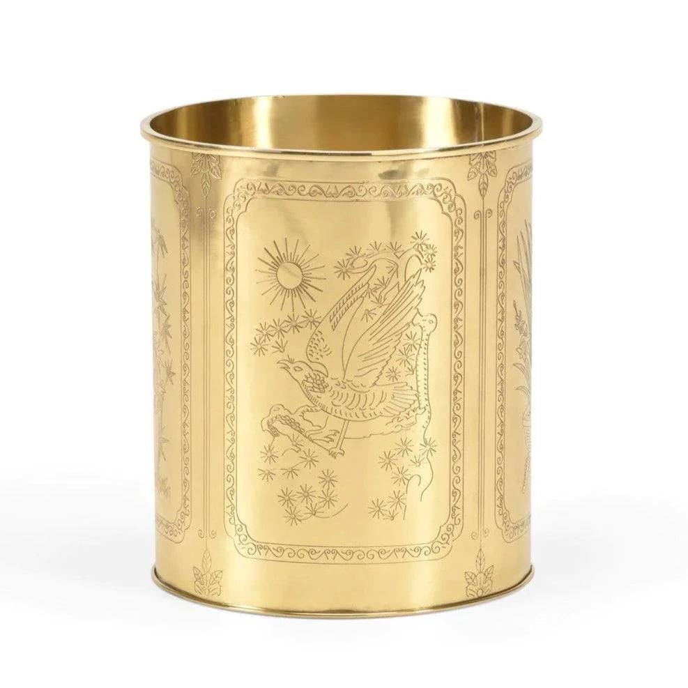 Hand Carved Brass Wastebasket - Wastebasket - The Well Appointed House