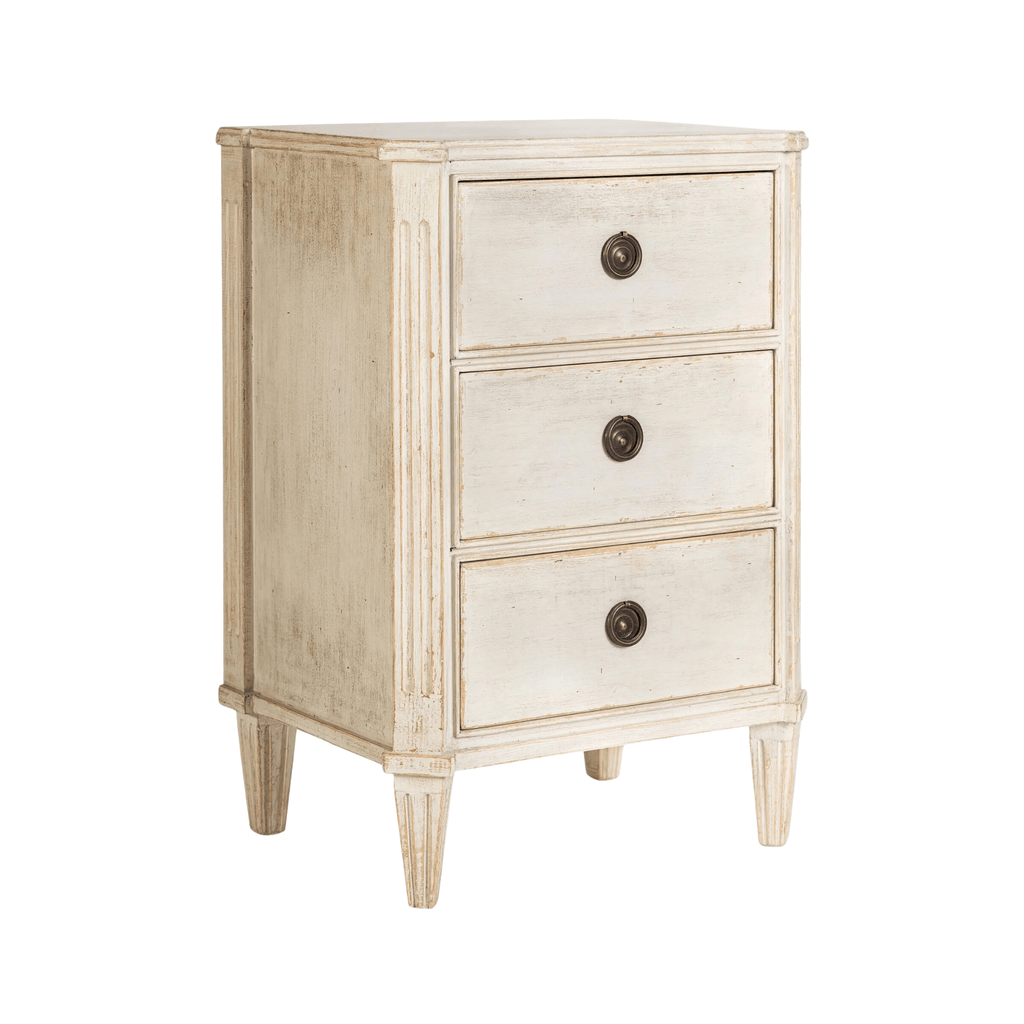 Hand Carved Three Drawer Teak Bedside Table - Available in Multiple Finishes - Nightstands & Chests - The Well Appointed House