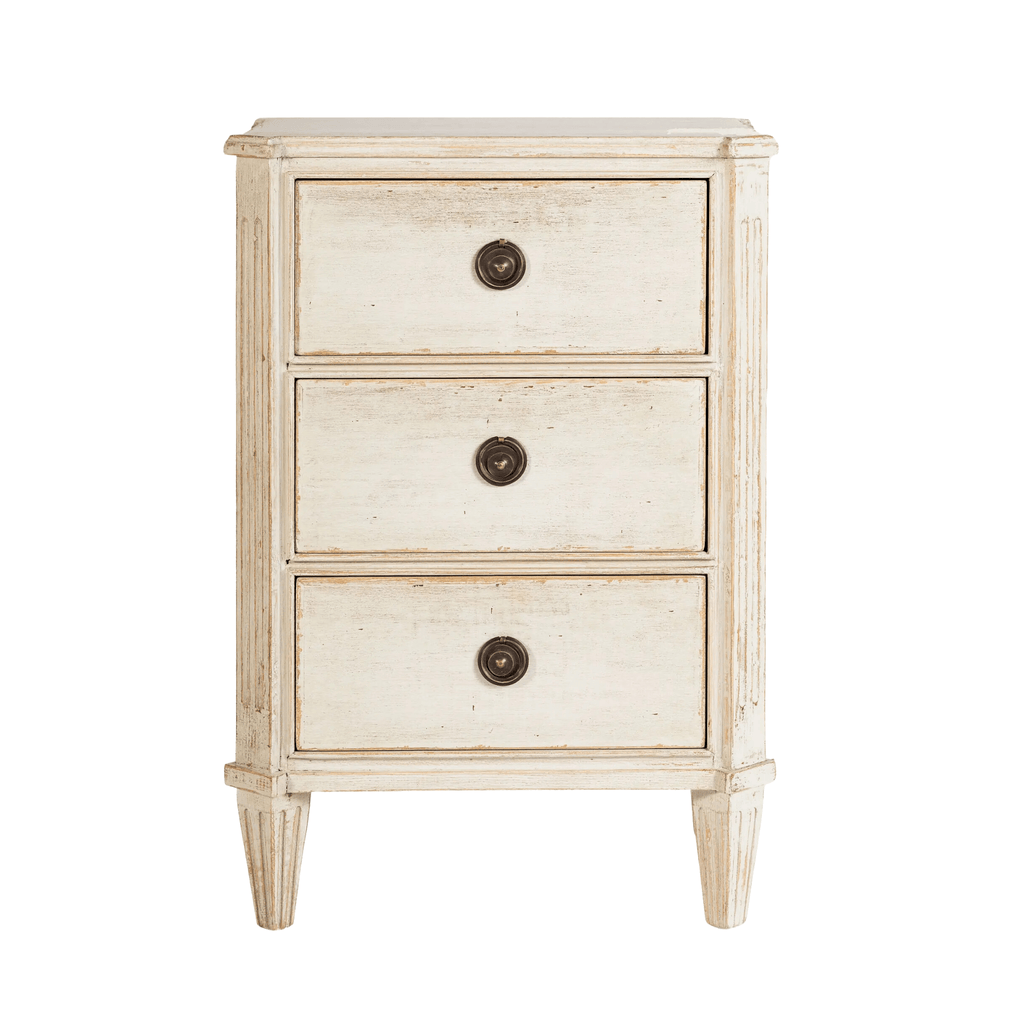 Hand Carved Three Drawer Teak Bedside Table - Available in Multiple Finishes - Nightstands & Chests - The Well Appointed House