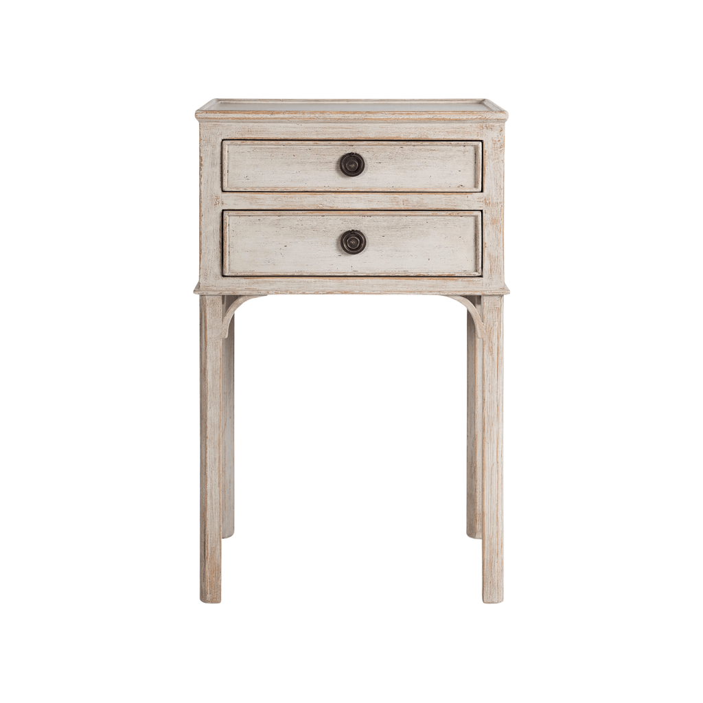 Hand Carved Two Drawer Teak Bedside Table - Available in Multiple Finishes - Nightstands & Chests - The Well Appointed House