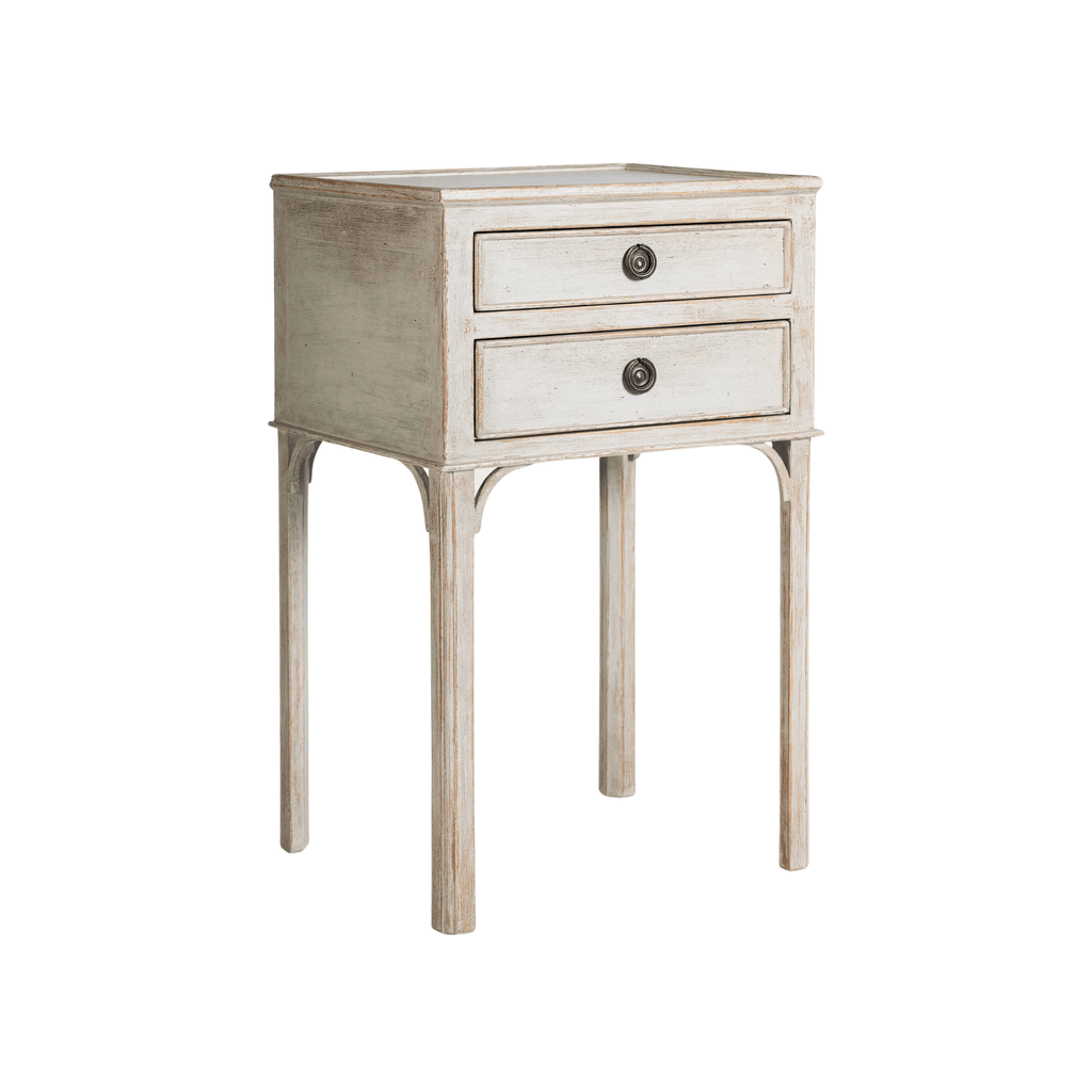 Hand Carved Two Drawer Teak Bedside Table - Available in Multiple Finishes - Nightstands & Chests - The Well Appointed House