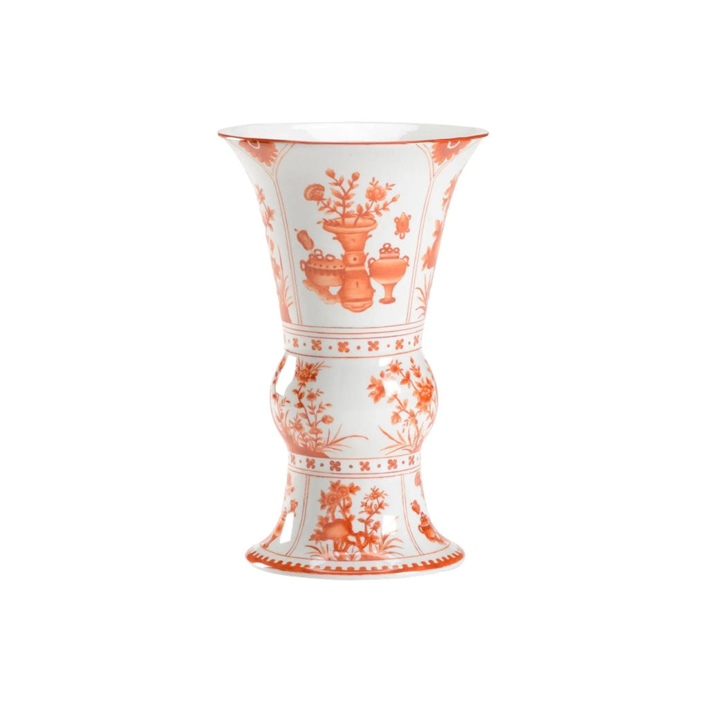 Hand Decorated Orange and White Porcelain Oriental Vase - Vases & Jars - The Well Appointed House