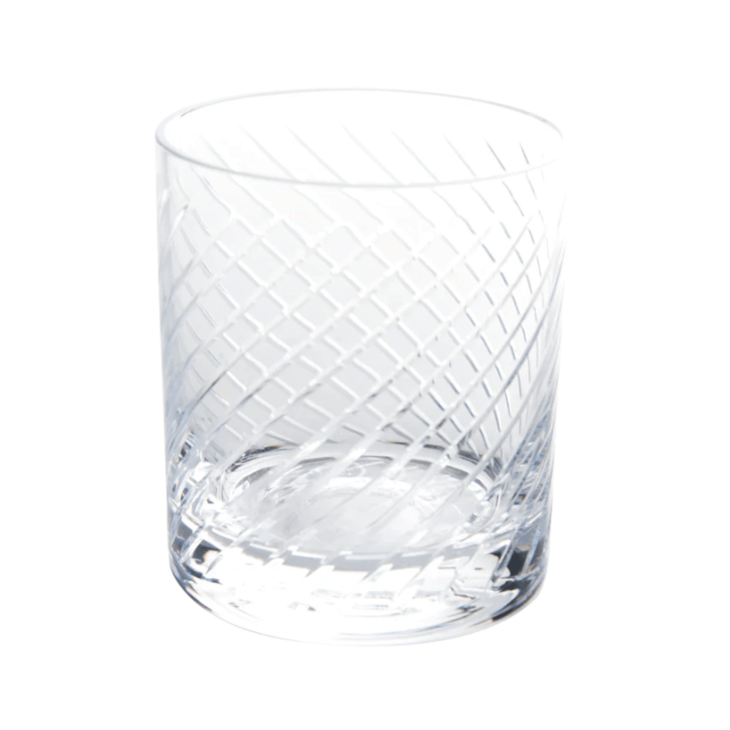 Hand Etched Diagonal Cut Glass Decantr With Optional Set of Glasses - Bar Tools & Accessories - The Well Appointed House