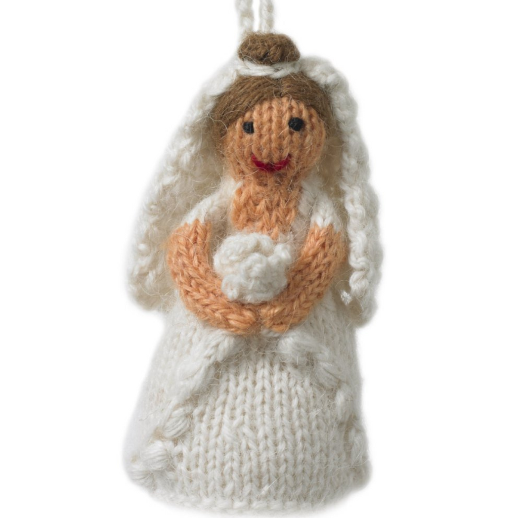 Hand Knit Brunette Bride Christmas Ornament  - The Well Appointed House 
