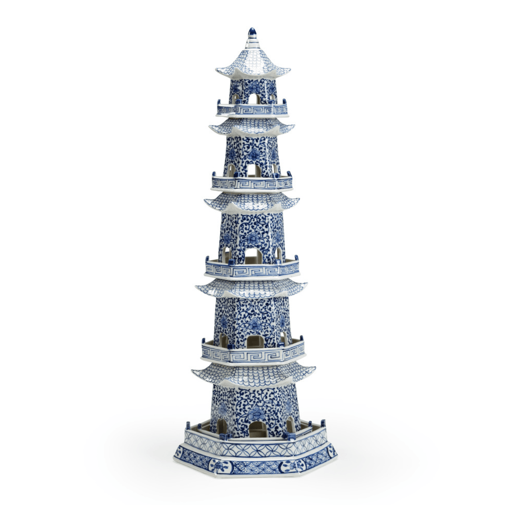 Hand Painted Blue and White Ceramic Canton Pagoda - Decorative Objects - The Well Appointed House