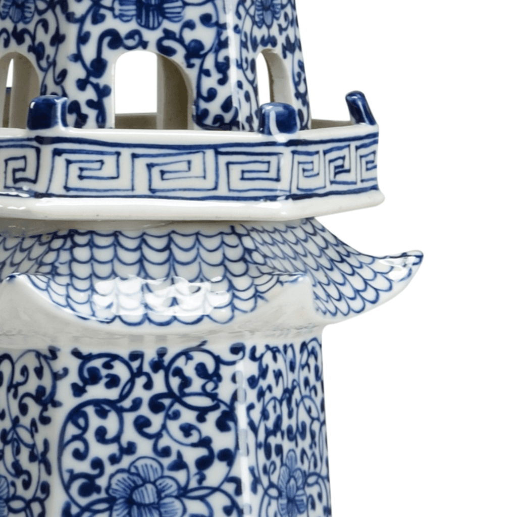 Hand Painted Blue and White Ceramic Canton Pagoda - Decorative Objects - The Well Appointed House
