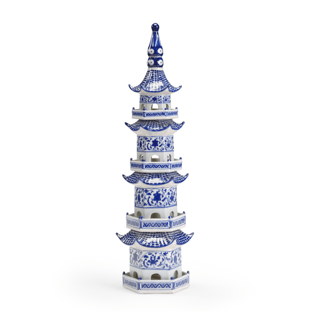 Hand Painted Blue and White Ceramic Decorative Pagoda - Decorative Objects - The Well Appointed House
