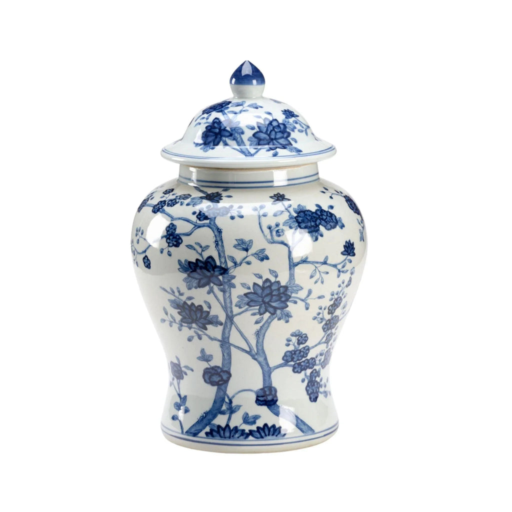 Hand Painted Blue and White Ceramic Ginger Jar with Hand Painted Cherry Blossom Design - Vases & Jars - The Well Appointed House
