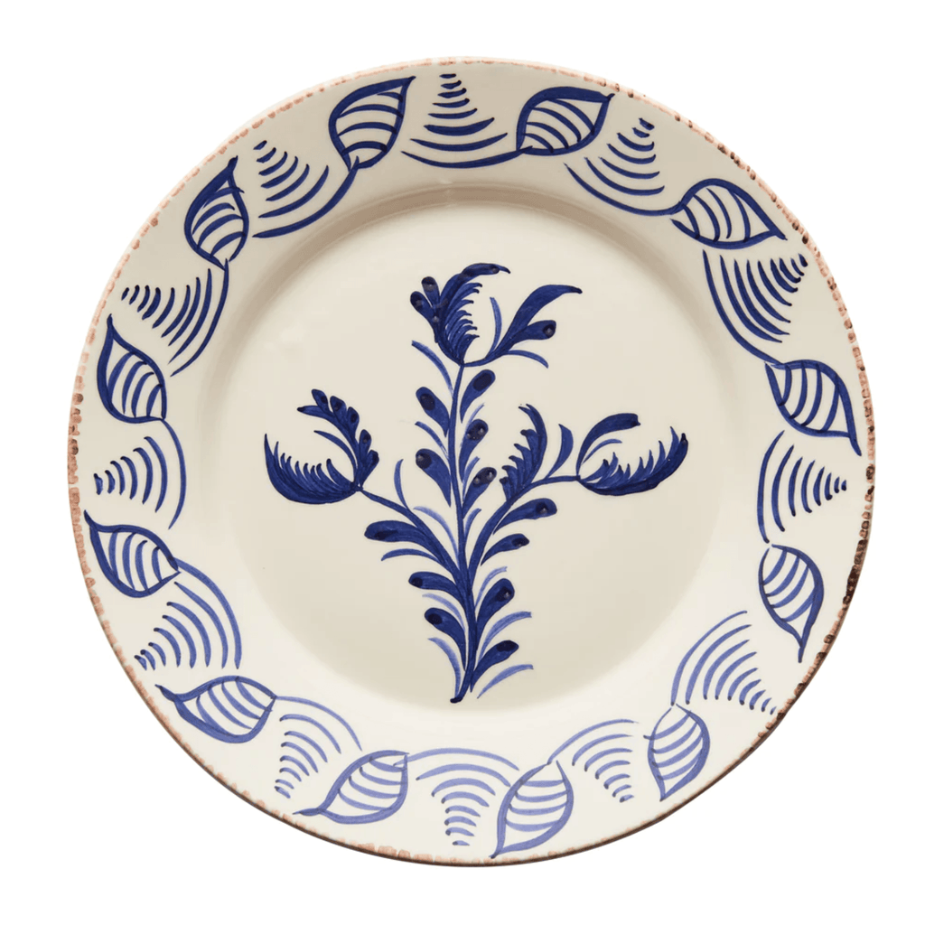 Hand Painted Blue & White Flowers and Shells Dinner Plate - Dinnerware - The Well Appointed House