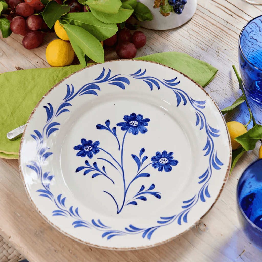 Hand Painted Blue & White Flowers and Vines Dinner Plate - Dinnerware - The Well Appointed House
