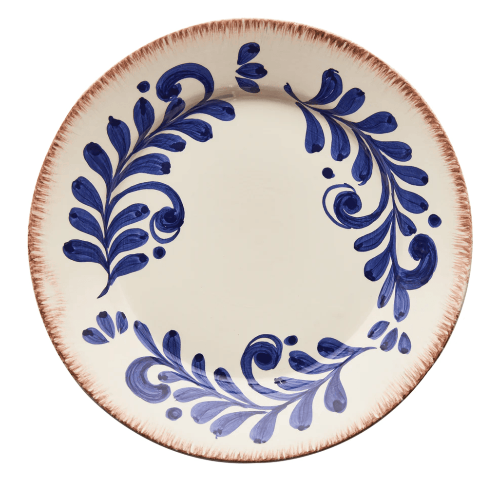 Hand Painted Blue & White Scroll Design Dinner Plate - Dinnerware - The Well Appointed House