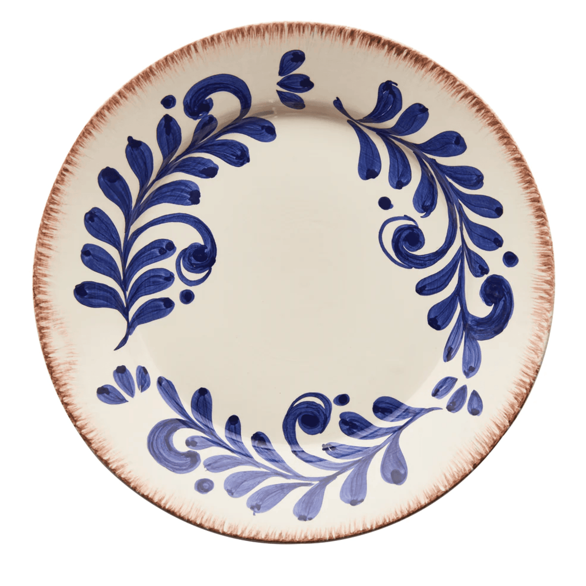 Hand Painted Blue & White Scroll Design Dinner Plate The Well