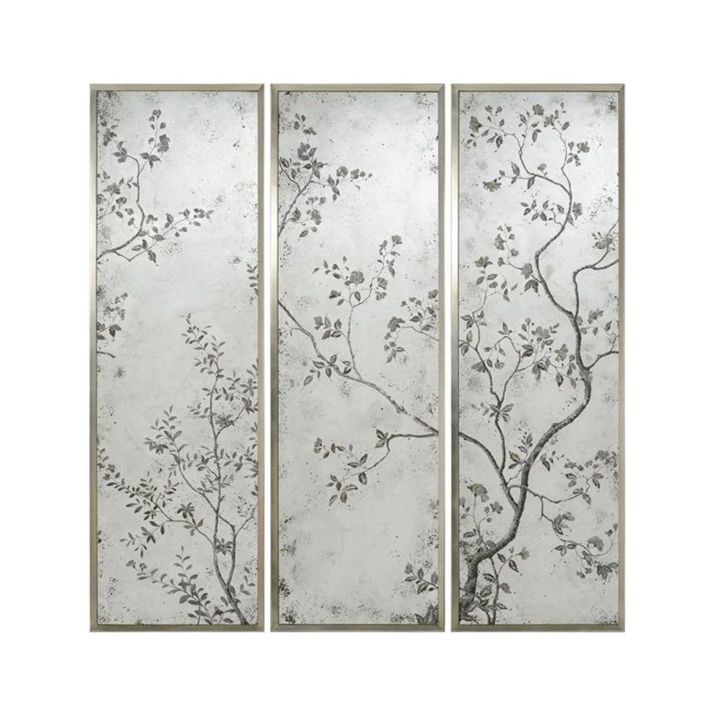 Hand Painted Chinoiserie Floral Antiqued Mirror Panels - Paintings - The Well Appointed House