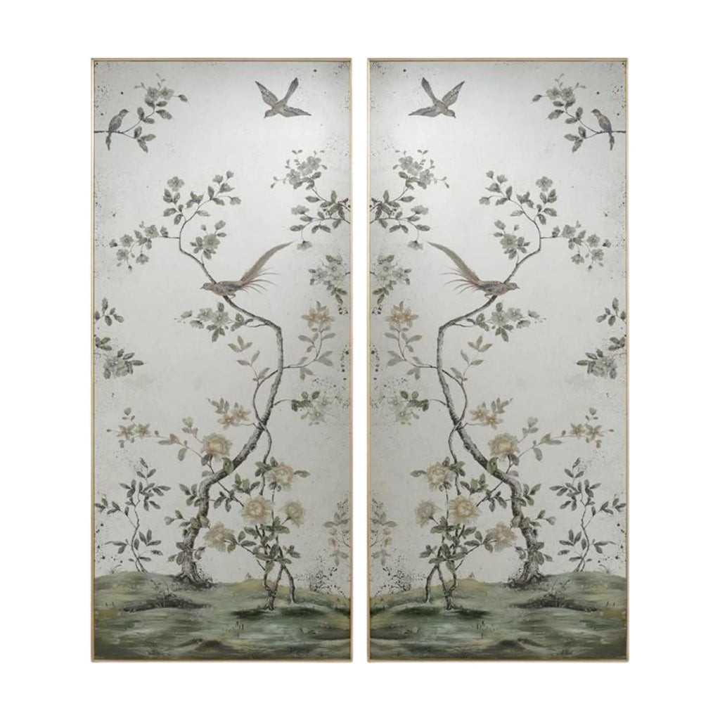 Hand Painted Chinoiserie Roku Mirror Panels - Paintings - The Well Appointed House