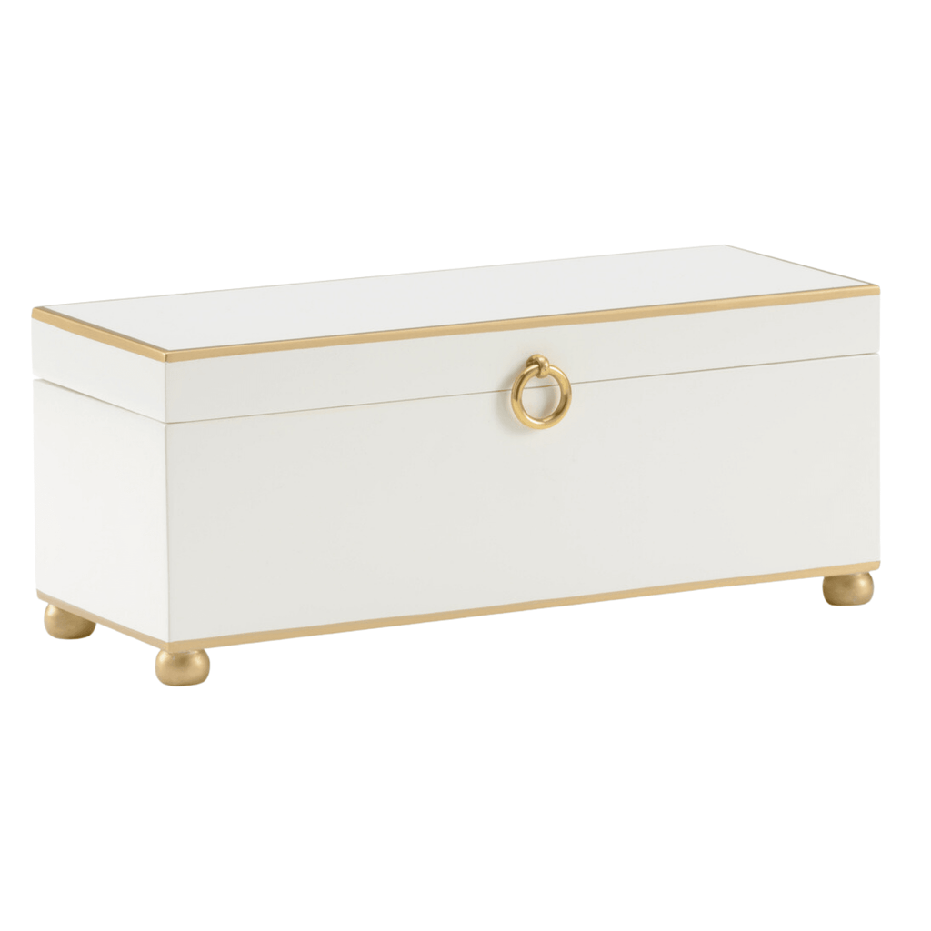 Hand Painted Decorative Storage Box in Cream White with Gold Accents - Decorative Boxes - The Well Appointed House