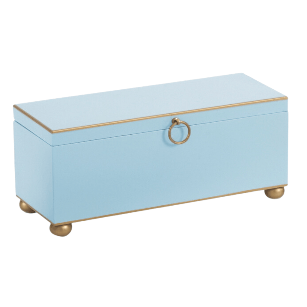 Hand Painted Decorative Storage Box in Pastel Blue with Gold Accents - Decorative Boxes - The Well Appointed House