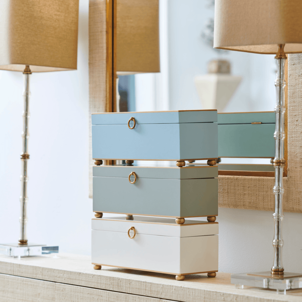 Hand Painted Decorative Storage Box in Pastel Blue with Gold Accents - Decorative Boxes - The Well Appointed House