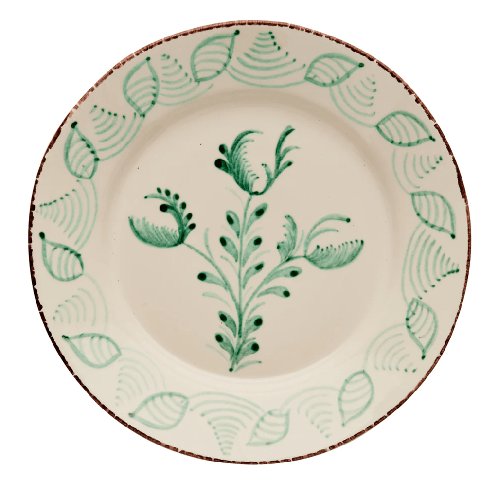 Hand Painted Green & White Flowers and Shells Dinner Plate - Dinnerware - The Well Appointed House
