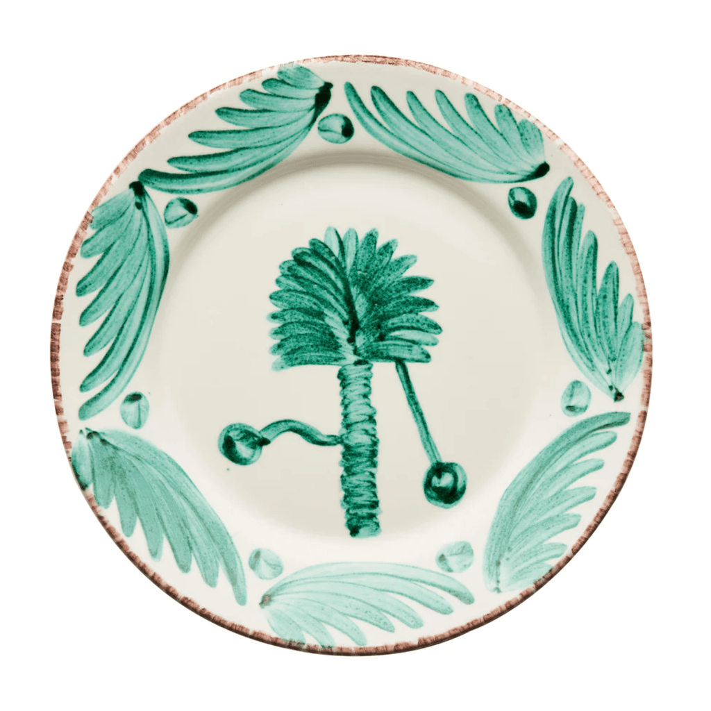 Hand Painted Green & White Palm Dinner Plate - Dinnerware - The Well Appointed House
