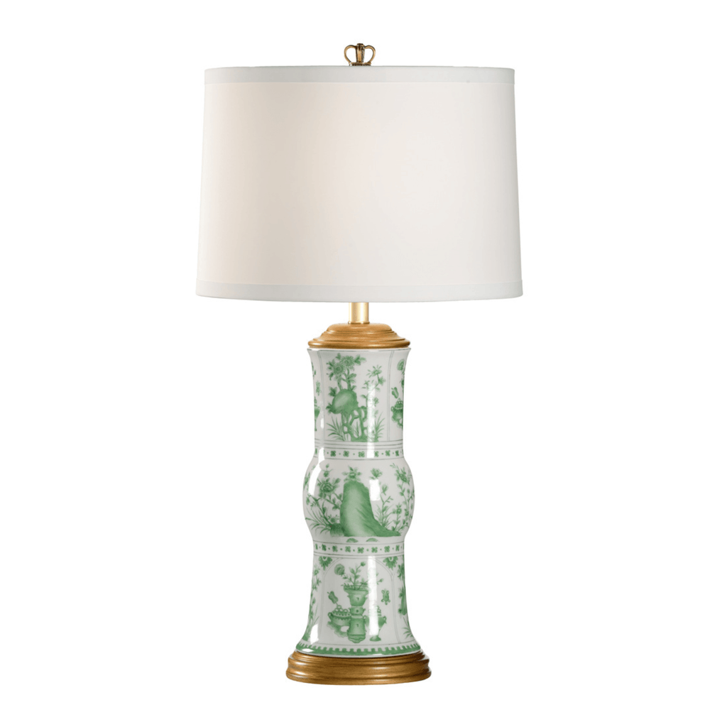 Hand Painted Green & White Porcelain Vase Lamp - Table Lamps - The Well Appointed House