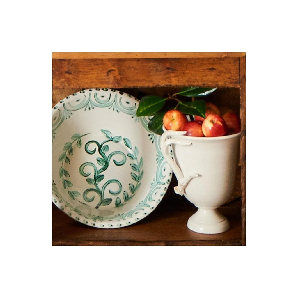 Hand Painted Green & White Serving Bowl - Serveware - The Well Appointed House