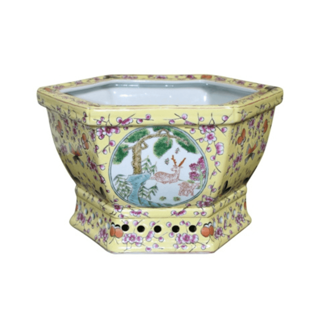 Hand Painted Old Porcelain Hexagonal Cachepot - Decorative Objects - The Well Appointed House