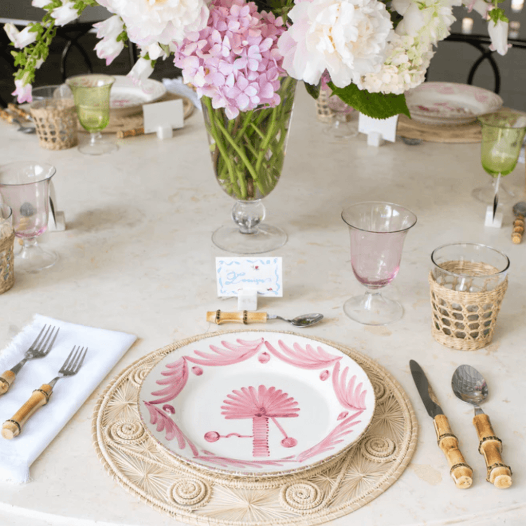 Hand Painted Pink & White Palm Dinner Plates - Dinnerware - The Well Appointed House