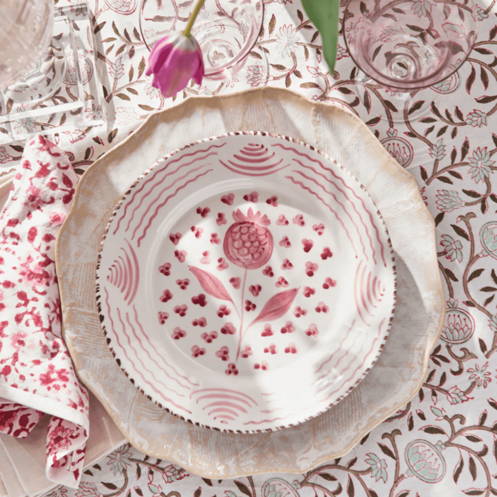 Hand Painted Pink & White Pomegranate Dinner Plates - Dinnerware - The Well Appointed House