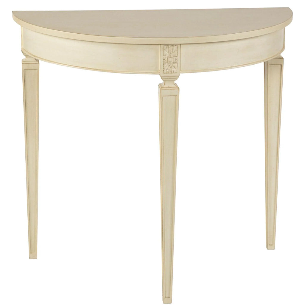 Handmade Antique Cream Demilune Table - Consoles - The Well Appointed House