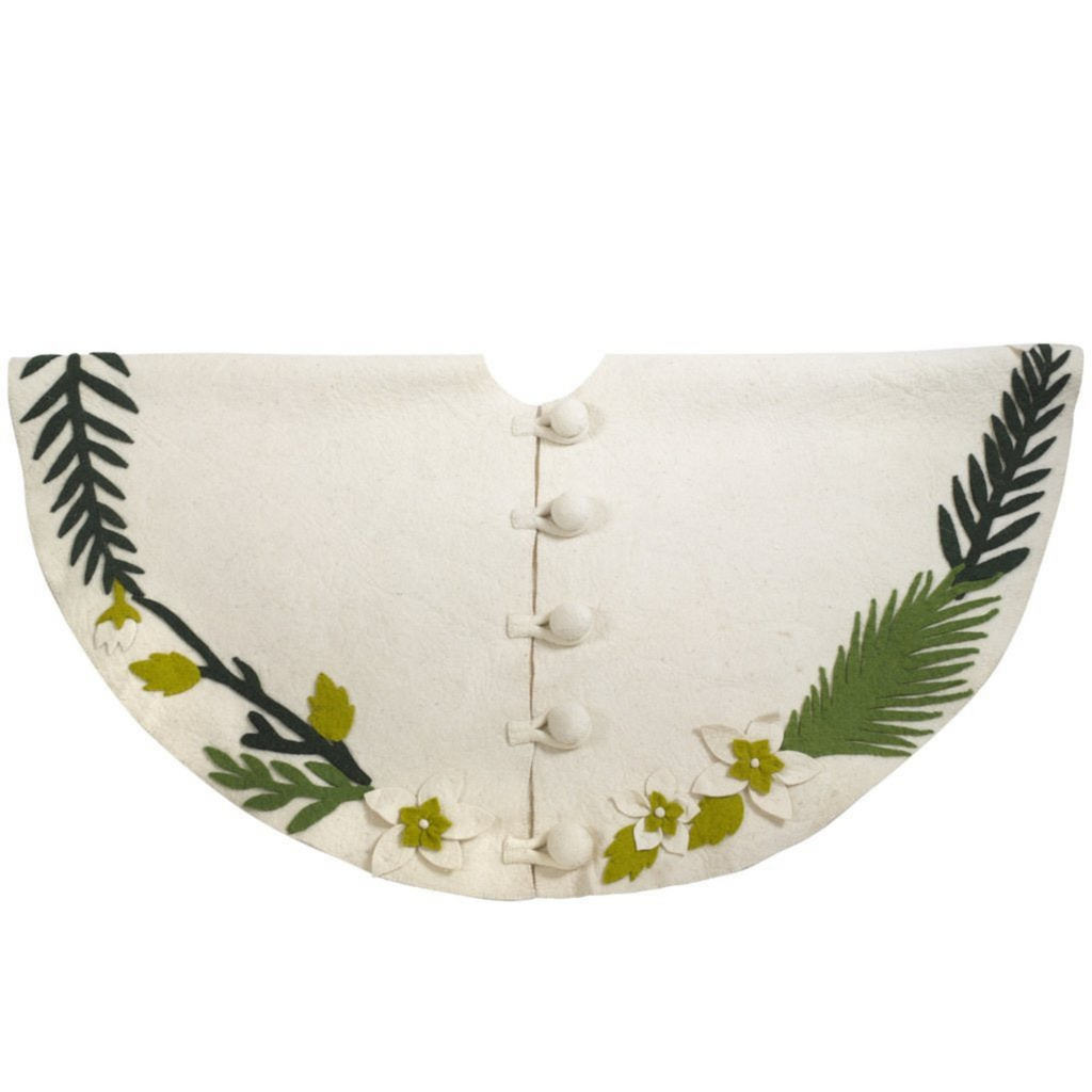 Handmade Christmas Cream Tree Skirt with Greenery Border - The Well Appointed House 