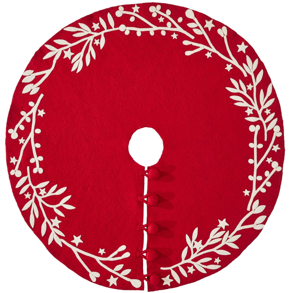 Handmade Felt Branches and Stars Red Christmas Tree Skirt - The Well Appointed House 