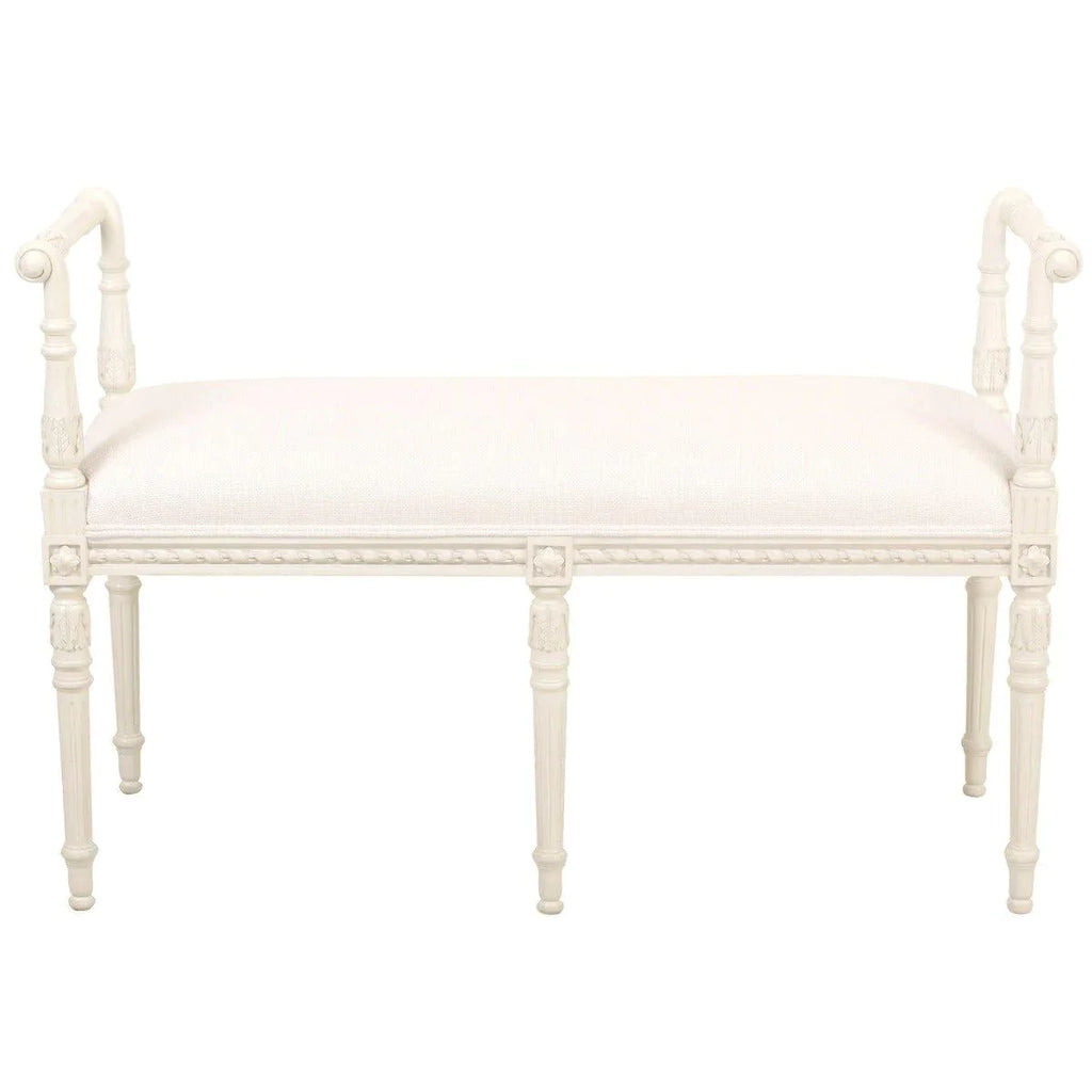 Handmade French Alina Cream Bench with Upholstered Seat - Ottomans, Benches & Stools - The Well Appointed House