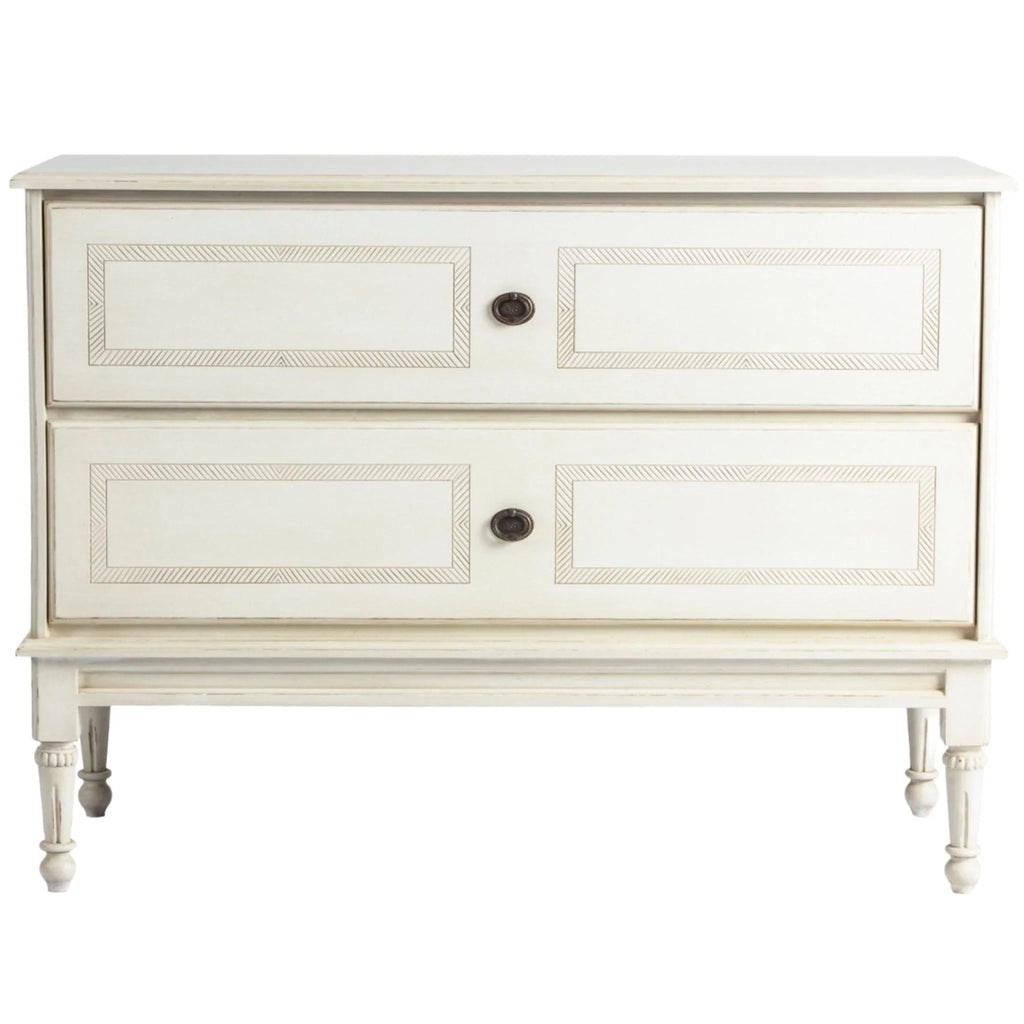 Handmade French Cream Two Drawer Wood Chest - Nightstands & Chests - The Well Appointed House