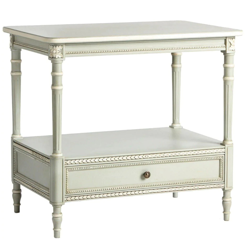 Handmade French Gray Two Shelf Side Table with Drawer - Side & Accent Tables - The Well Appointed House
